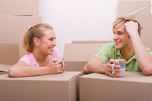 Removal company van and moving boxes during a scheduled service